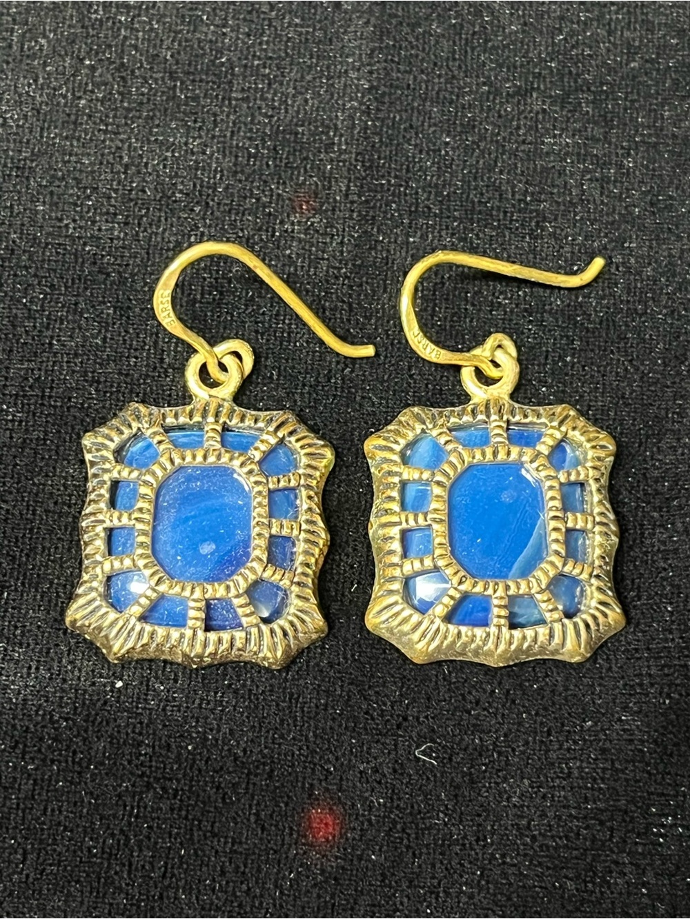 Barse Bronze Blue Agate Dangle Earrings 1778
